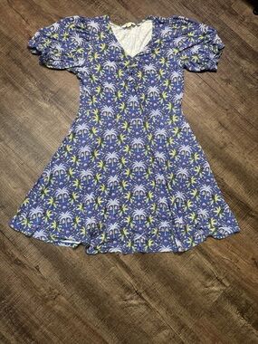 Boden Blue Floral V-Neck Fit & Flare Dress